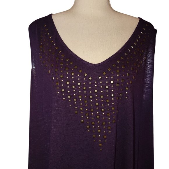 Faded Glory Purple Sleeveless V-Neck Tank Top W/ Gold Studded Detail 3X (22W-24W - Picture 3 of 5